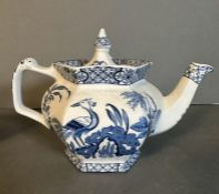 A wood and son blue and white Yuan teapot and a blue and white sauce boat