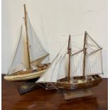 A model racing yacht and sail ship (34cm x 35cm)