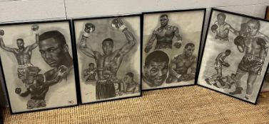 Four boxing prints by Stephen Khamis portrait artist
