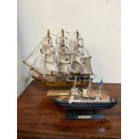 Two wooden model ships HMS Victory and Royal Yacht Britannia (40cm x 41cm)