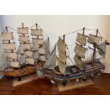 Two model sailing boats HMS Bounty and Mayflower