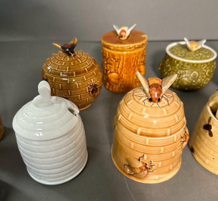A collection of china honey pots and a salt and pepper shaker, various makers and marks - Image 3 of 5