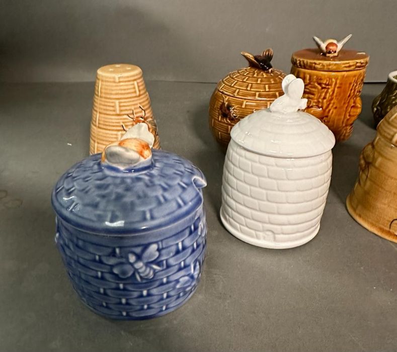 A collection of china honey pots and a salt and pepper shaker, various makers and marks - Image 4 of 5