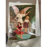 Two prints depicting angels with children AF early 1900's Printed in Germany Depose BG