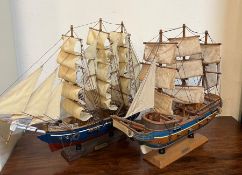 Two models of the HMS Bounty and Cutty Sark (60cm x 48cm)