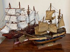 Two sailing boats, HMS Victory and Golden Hind (H45cm W45cm)