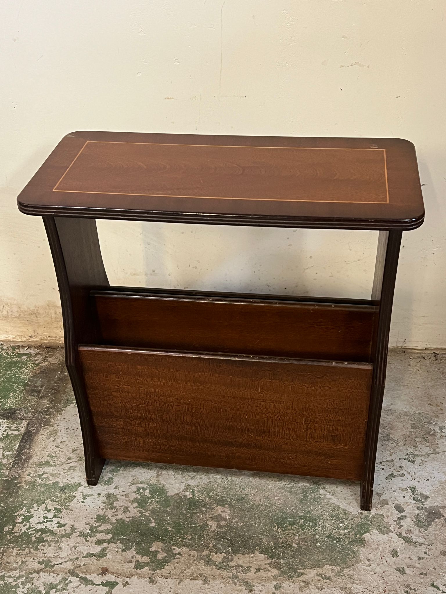 A mahogany inlaid newspaper rack