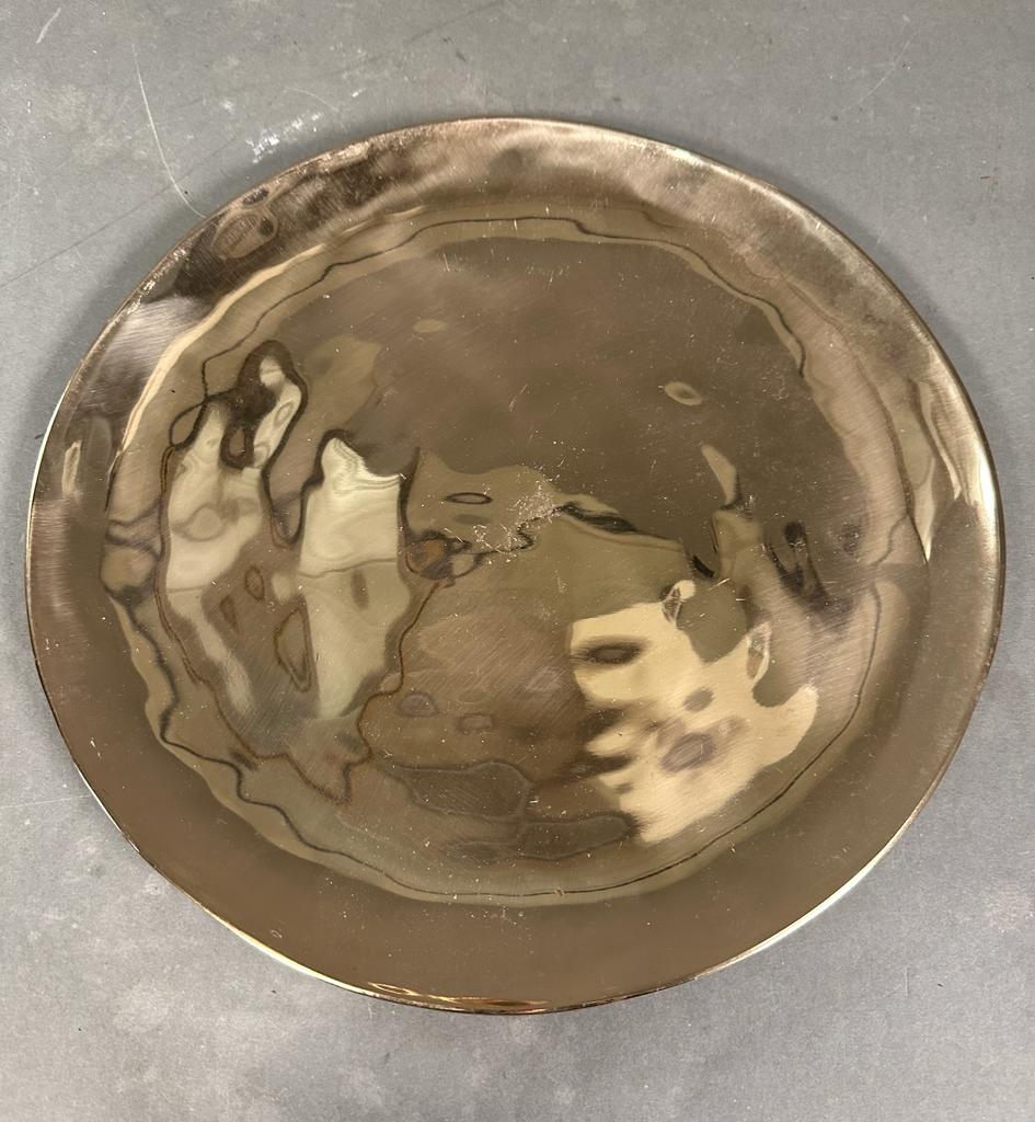 A hammered metal dinner service comprising of four serving plates, fourteen dinner plates, twenty - Image 3 of 6