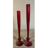 Two Mid Century cranberry glass candle sticks