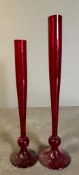 Two Mid Century cranberry glass candle sticks