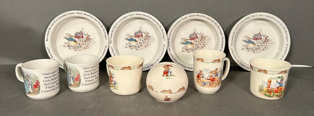 An assortment of Wedgewood Beatrix Potter and Royal Doulton Bunnykins china