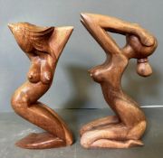 Two carved wooden female nudes (Tallest 30cm)