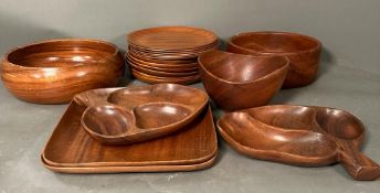 A selection of wooden plates, bowls, dishes and platters