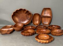 A large selection of wooden bowls cruidite dishes and serving bowls