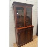 A mahogany chiffonier with three shelfs and glazed bookcase over AF (H187cm W93cm D38cm)