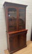 A mahogany chiffonier with three shelfs and glazed bookcase over AF (H187cm W93cm D38cm)