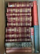 Leather bound selection of hardback books, including a collection of Dickins books