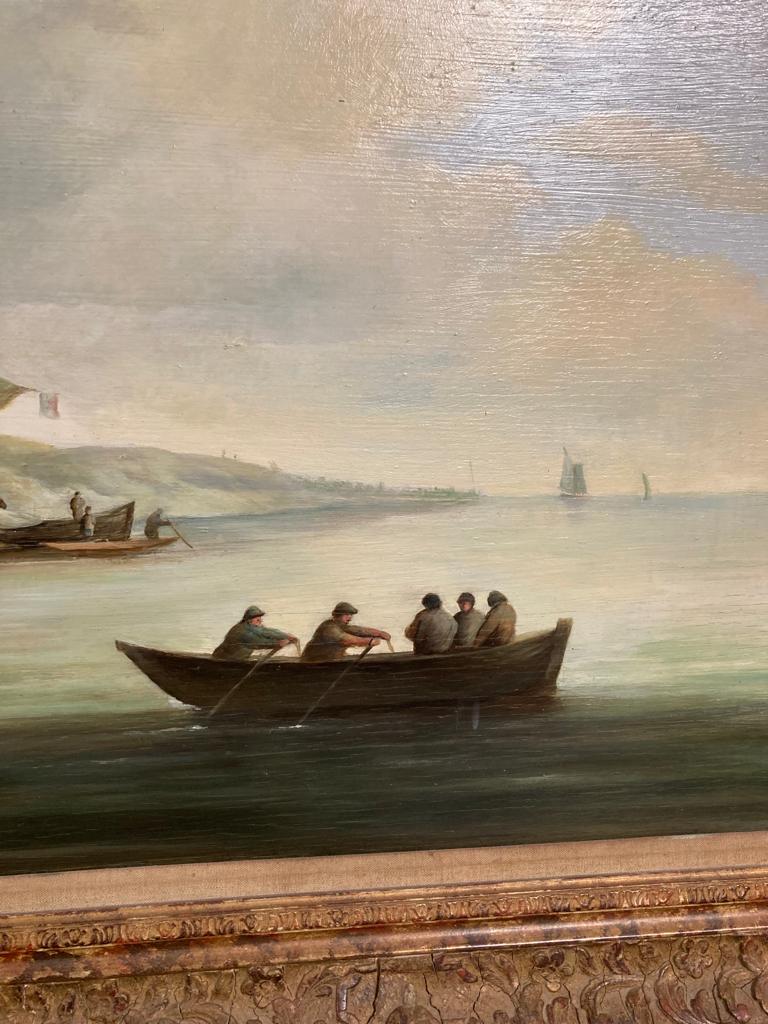 Roy Barley (After Charles Brooking) oil on board in gilt frame of a coastal scene with fort (90cm - Image 4 of 5