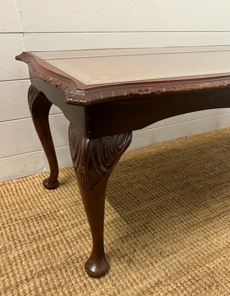 A mahogany and leather, glass topped coffee table - Image 2 of 3