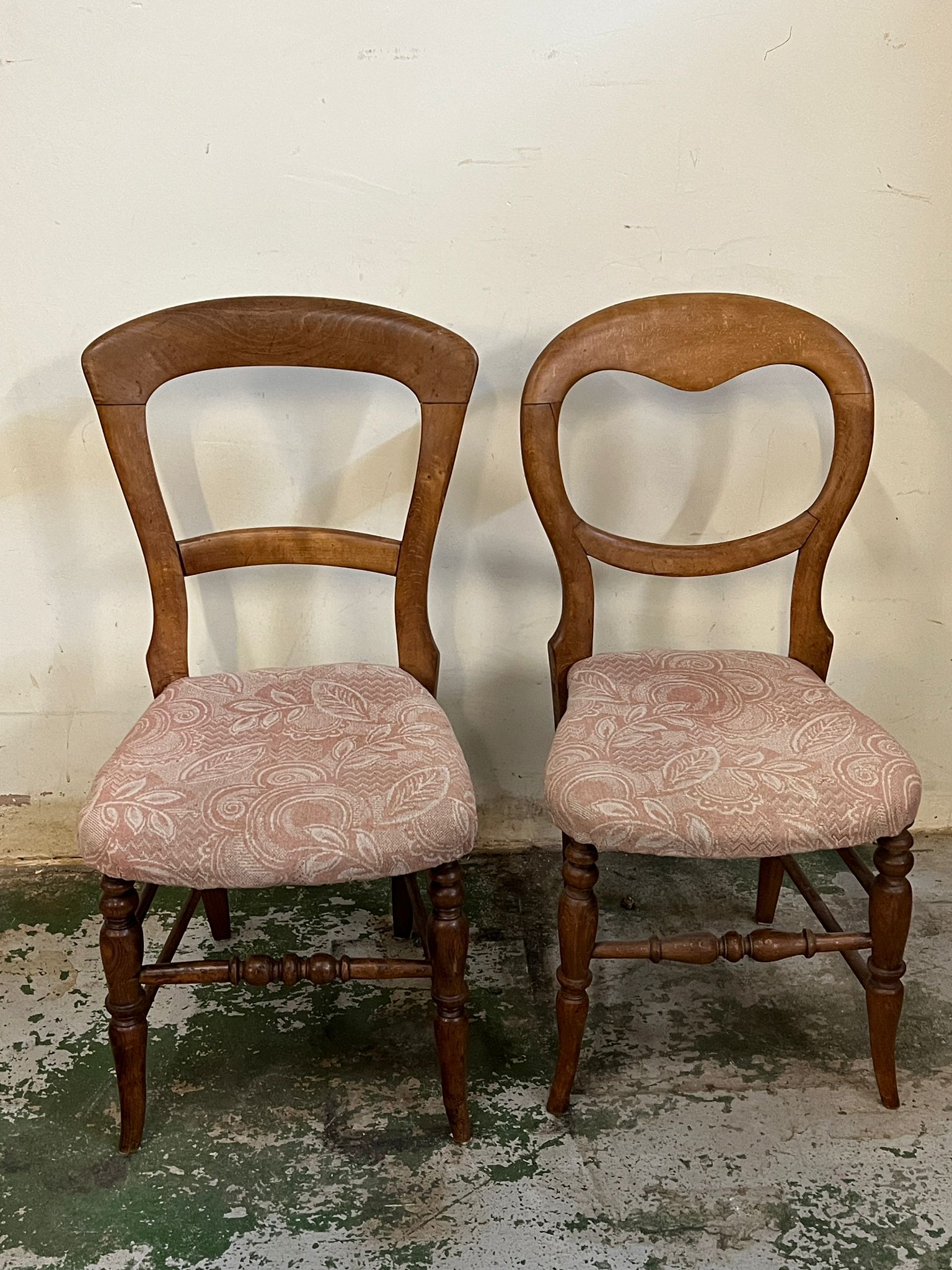 Two balloon back framed chairs