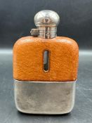A Vintage James Dixon & Sons Hip Flask, in glass leather and plated metal.