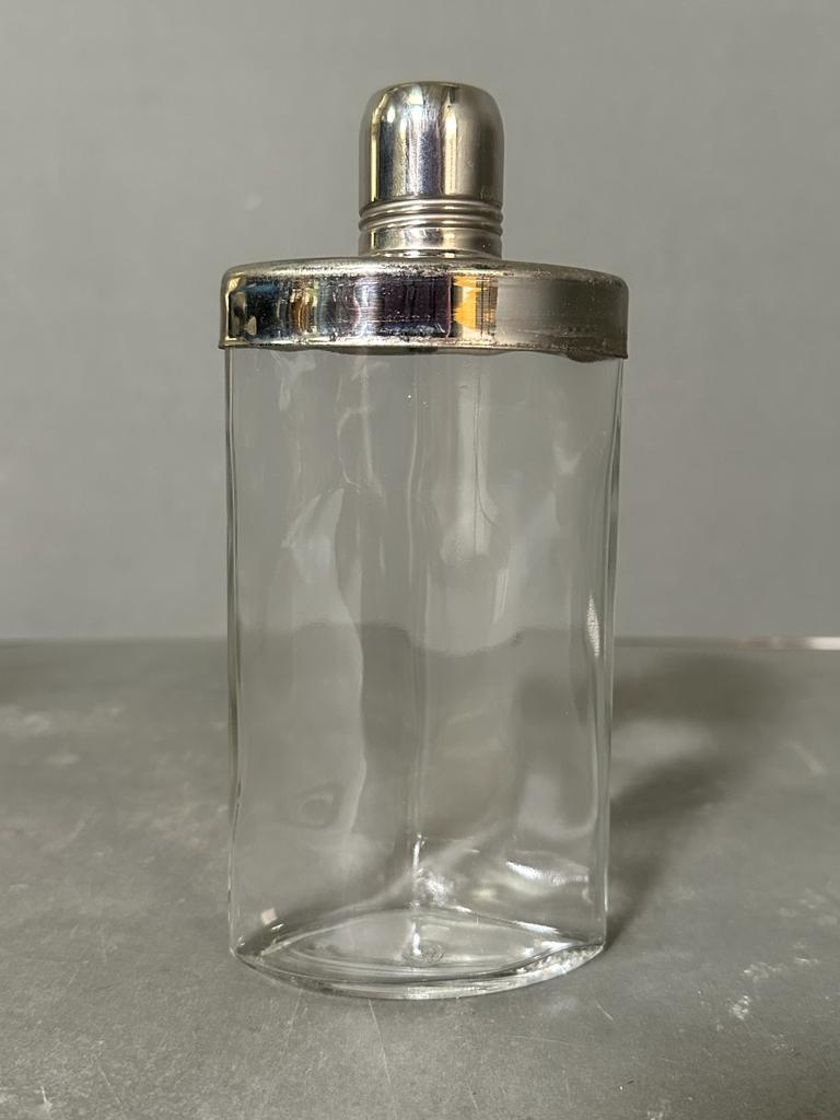 Three glass and chrome flask set in real hide carry case. - Image 3 of 6