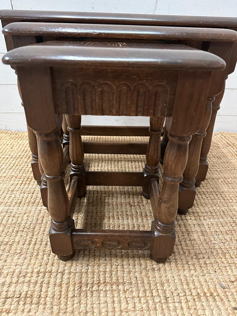 A nest of oak tables (Largest is: 48cm H x 62cm x 37cm) - Image 2 of 3