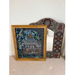 A mosaic style mirror (94cm x 72cm) and picture (42cm x 83cm)