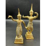 Two brass Thai temple dancers (H22cm)