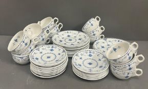 Franciscan Blue Denmark tea and side plates along with fifteen cups and saucers