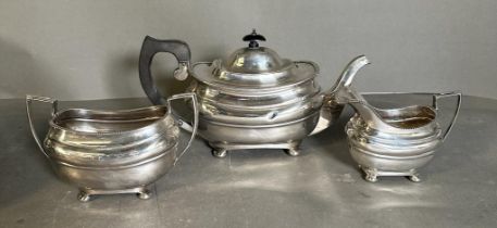 A three piece hallmarked silver tea set to include teapot, milk jug and sugar bowl (Approximate