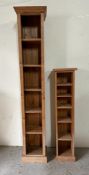 A pine five shelve bookcase and a pine five shelve Cd rack (H199cm and H130cm)
