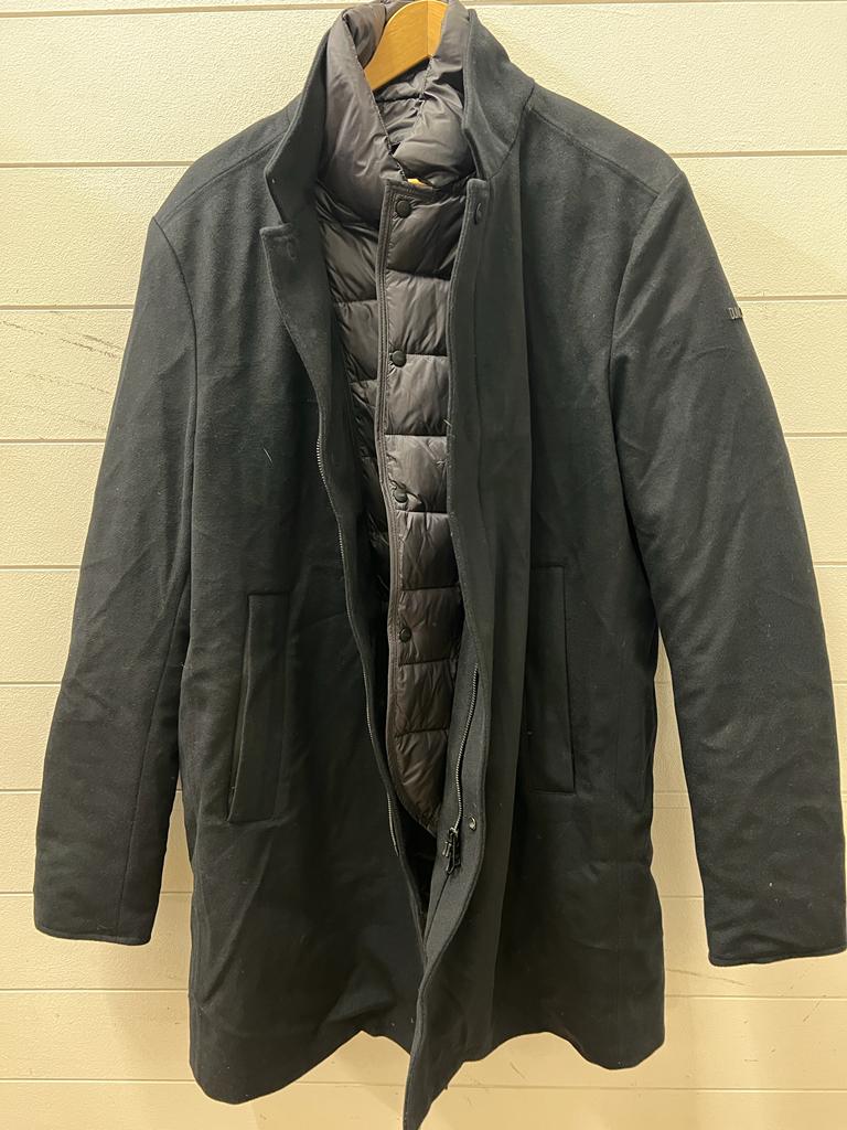 A Duno wool coat with puffer jacket lining