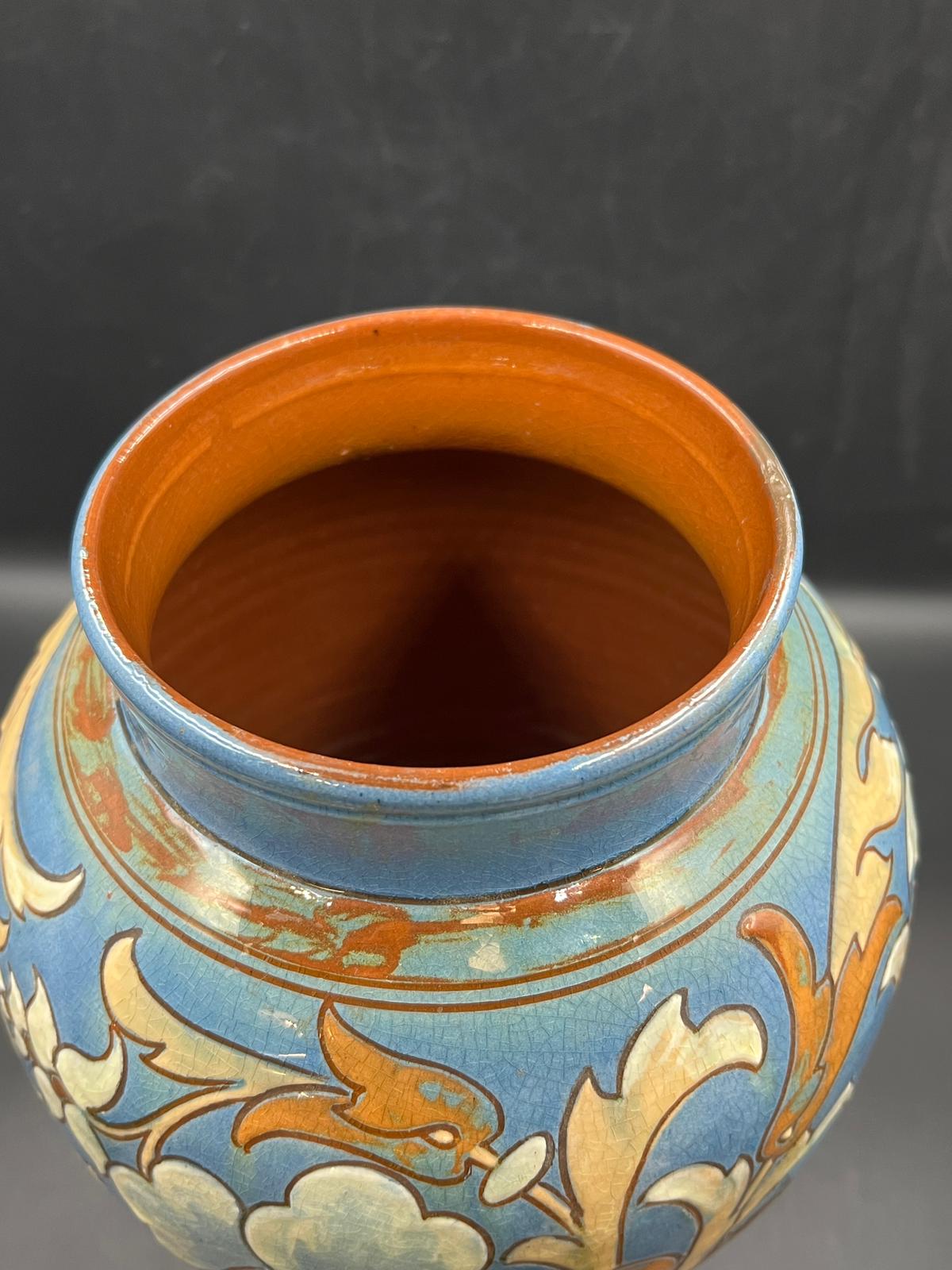 A C H Brannam lidded studio pottery vase dated 1889 and signed to base H 42cm - Image 3 of 5