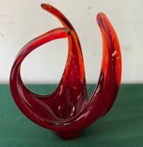 A Murano style selenium red and orange glass sculpture (H24cm)