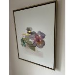 A contemporary canvas print of perfume bottle and poppy