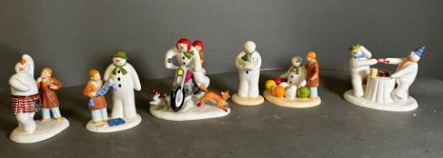 A selection of six Coalport "The Snowman" figures to include "Highland Fly", "The Gift" and "Hold On