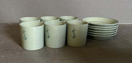 Six coffee cans and saucers produced by Wedgewood for the Orient line circa 1935
