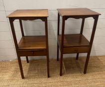 A pair of Mahogany Mid Century bedside table with single shelf and drawer (H74cm SQ35cm)