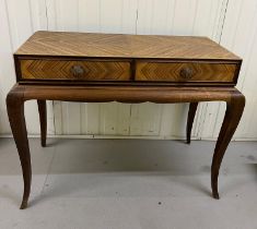 A French 1950's herringbone inlaid console table (H 77cm x 48cm D x 100cm W)