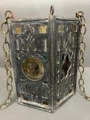 A lead and stained glass hall lantern (H28cm W25cm)
