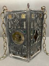 A lead and stained glass hall lantern (H28cm W25cm)