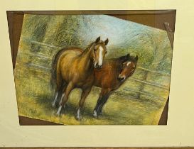 A pastel of two horses signed Nichols Tetley 94 (80cm x 100cm)