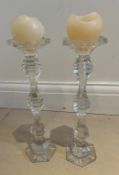 A pair of glass candle sticks (H36cm)