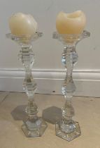 A pair of glass candle sticks (H36cm)