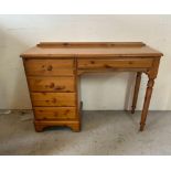 A pine dressing table/desk with four drawers to side and single centre drawer and stool (H77cm W11cm