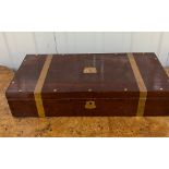 An early 20th Century rectangular brass bound mahogany document or instrument box with recessed