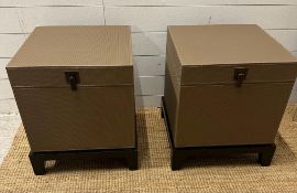 A pair of contemporary hinged storage boxes