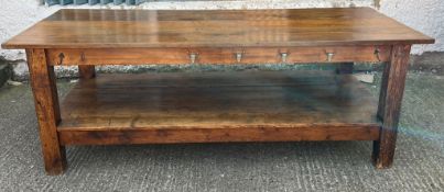 A 19th Century oak work bench/refectory table (H81cm W230cm D94cm)