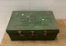 A vintage Pritchard green Royal Airforce trunk. Height 31 and 82 x 50